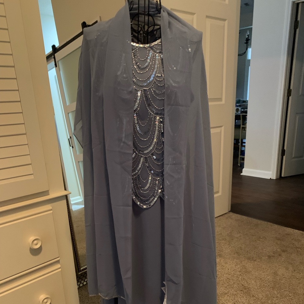 Beautiful slate blue mother of the groom dress with separate shawl - Picture 5 of 12